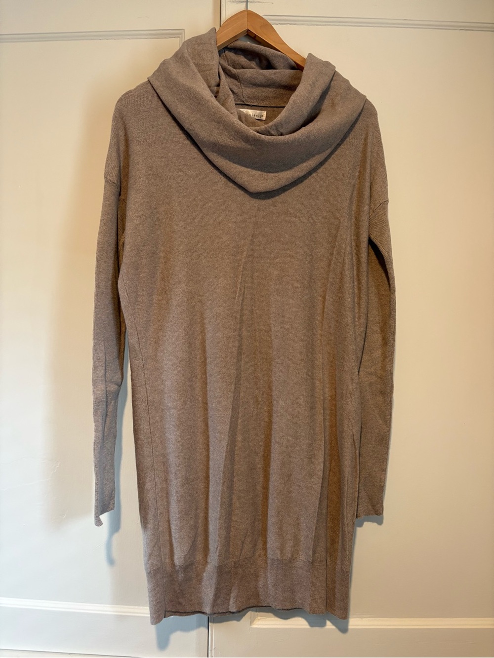 Kaisely Brown Cowl Neck Lightweight Sweater Dress